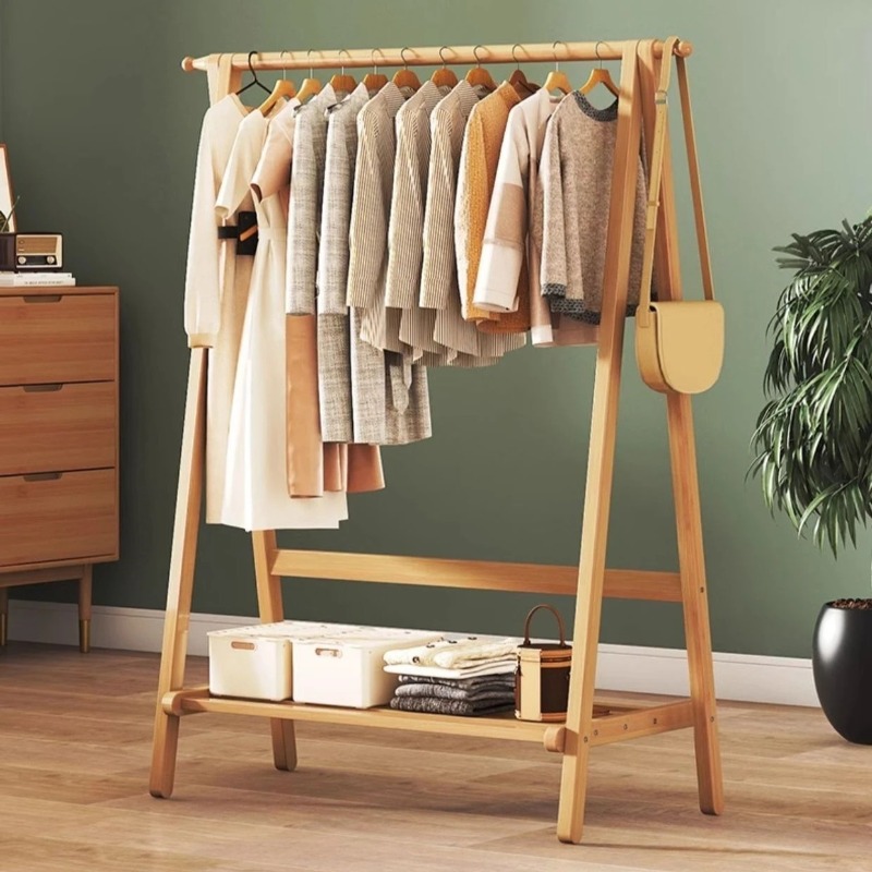 Furniture Hook Hardware - Simple bamboo double-layer clothes hanger, folding